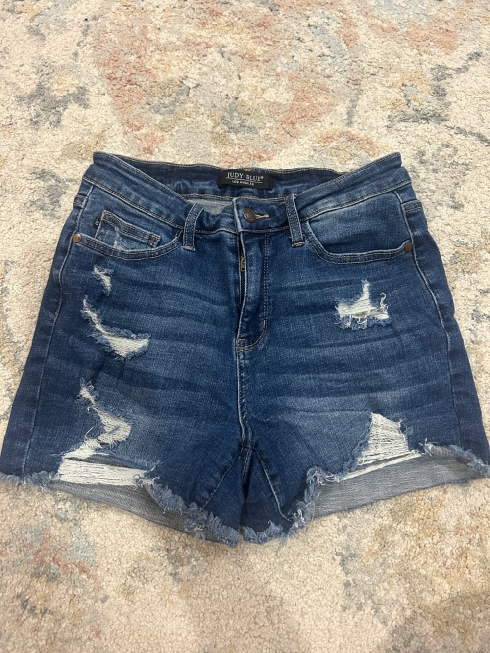 Judy Blue Distressed Medium Blue Denim Cutoff Shorts